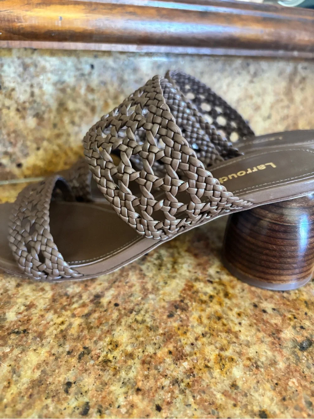 Larroudé Designer Dew Drop Brown Woven Sandals